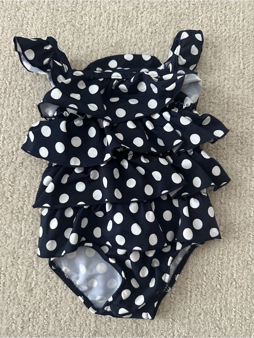Carter's Navy and White Polka Dot Ruffle One-Piece Swimsuit